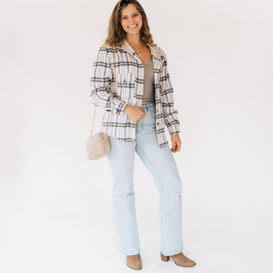 Cream & Navy Plaid Flannel | Adult