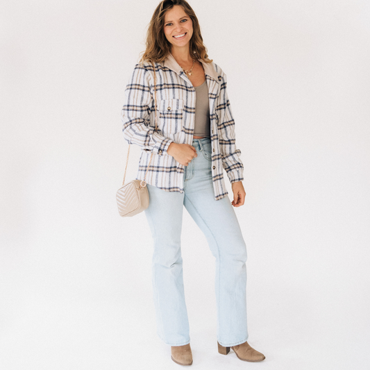 Cream & Navy Plaid Flannel | Adult