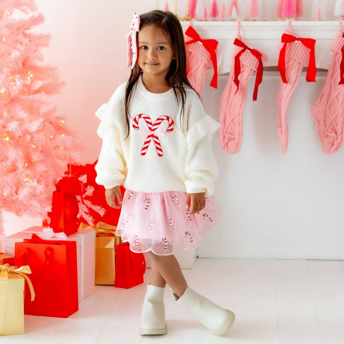 Candy Cane Christmas Ruffle Sweater