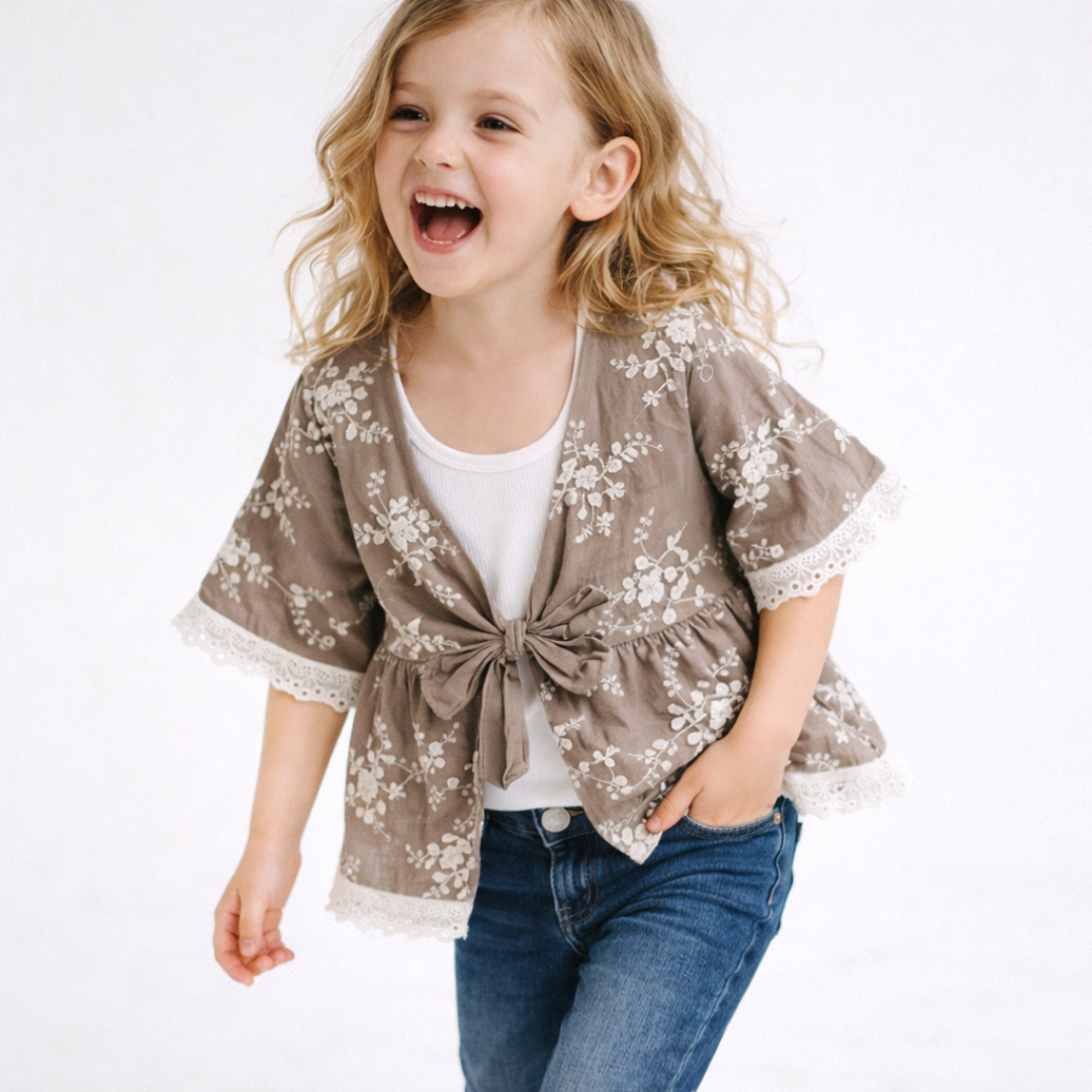 Embroidered Front Tie Cardigan
