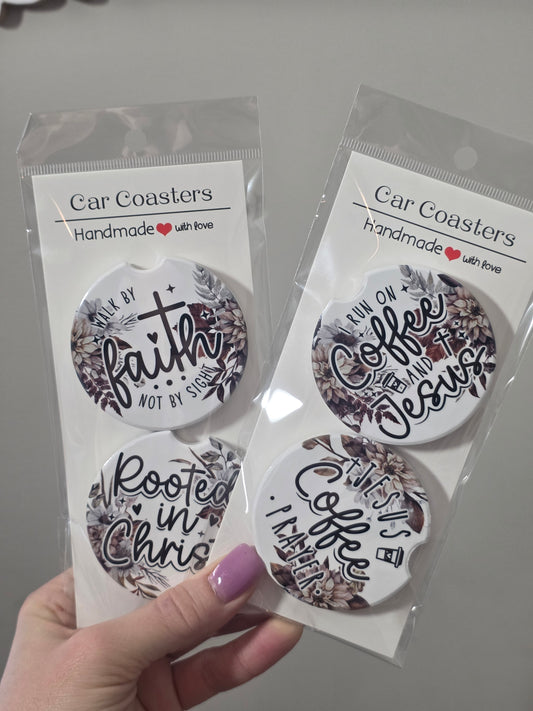 Coffee & Jesus Car Coaster
