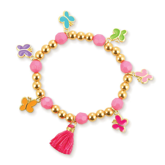 Butterfly Beaded Bracelet with Pink Tassel