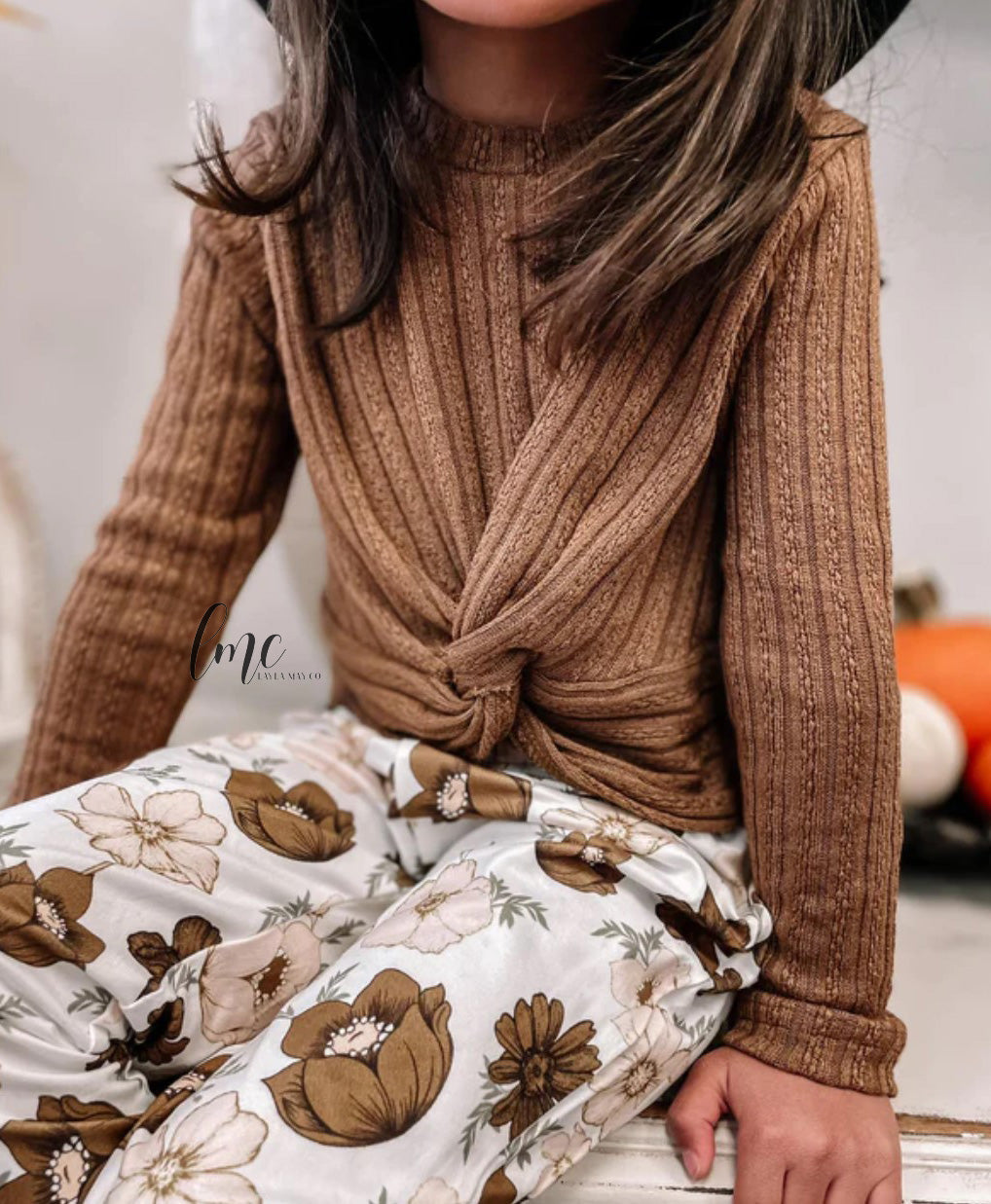 Brown Ribbed Knit Sweater Top